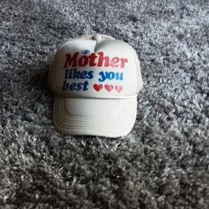MOTHER Beige Cap with Vibrant Red and Blue Text